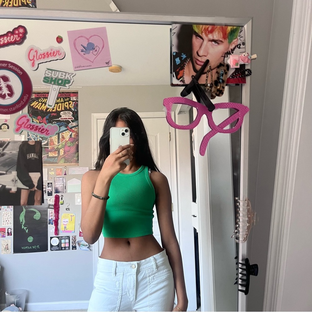 h&m Green Ribbed Cropped Halter Top
